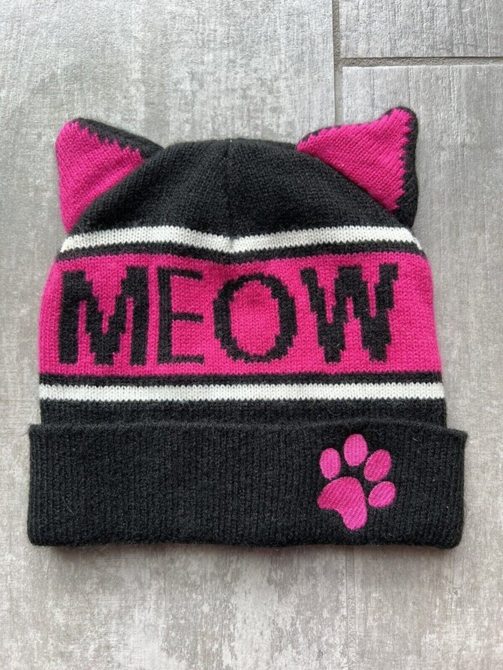 Los Angeles Boutique Bright Pink MEOW Cat Kitty Ear Hat Beanie Cap One Size OS